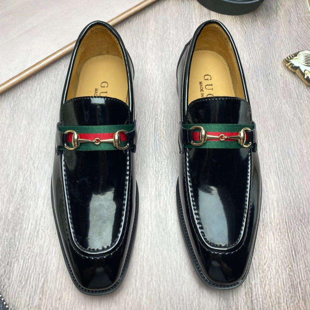 Gucci Black Patent Web Stripe Loafers