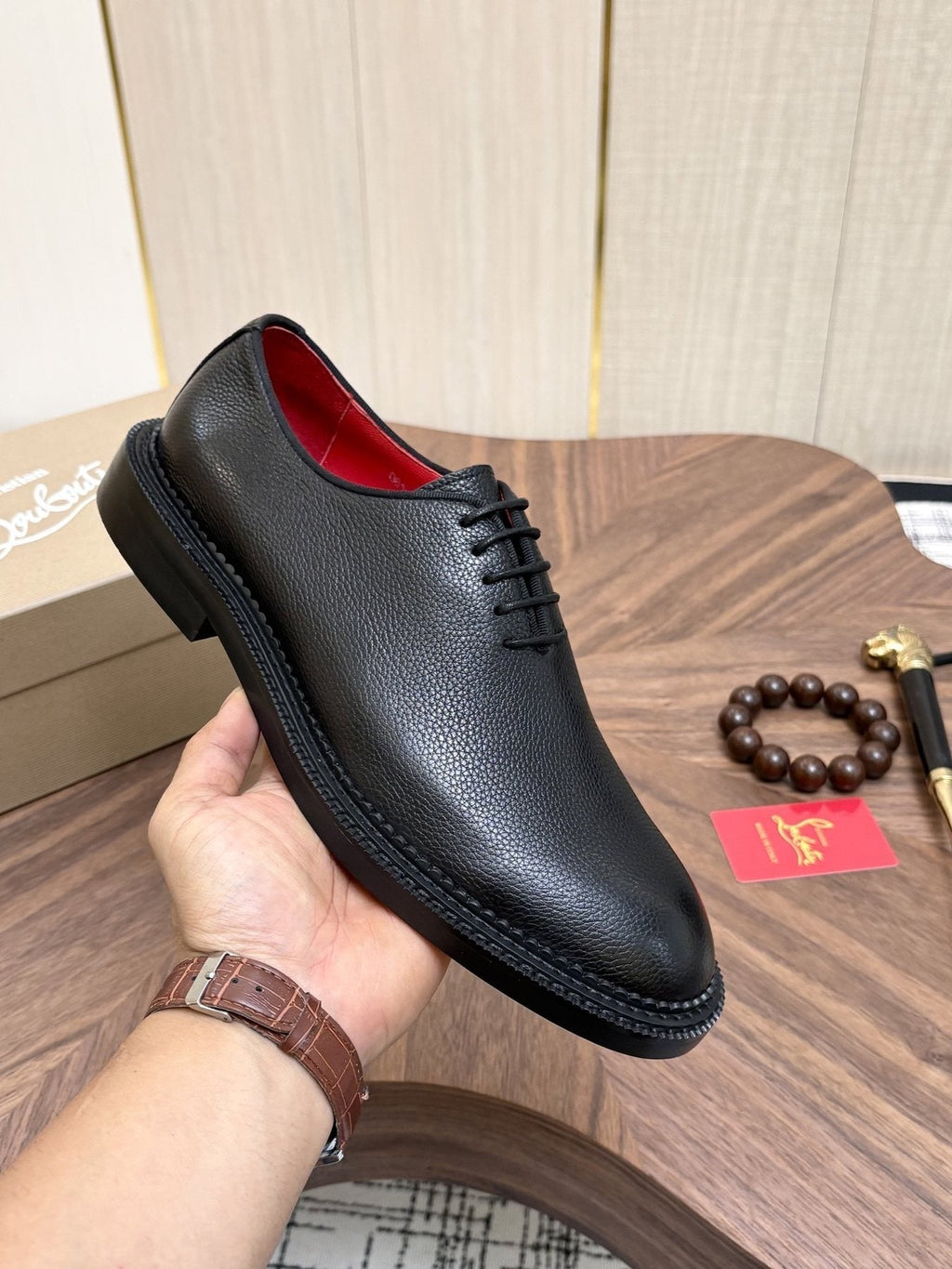 Black Lace-Up Dress Shoes with Red Lining