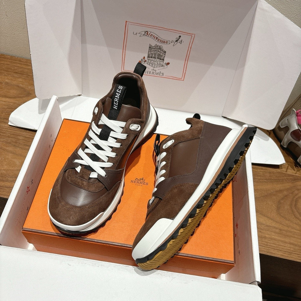 Hermes Brown Low-Top Sneakers