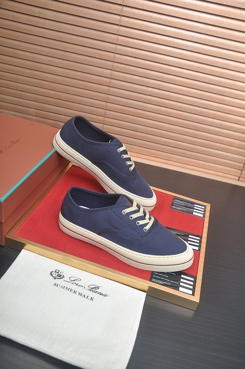 Loro Piana Navy Lace-Up Sneakers