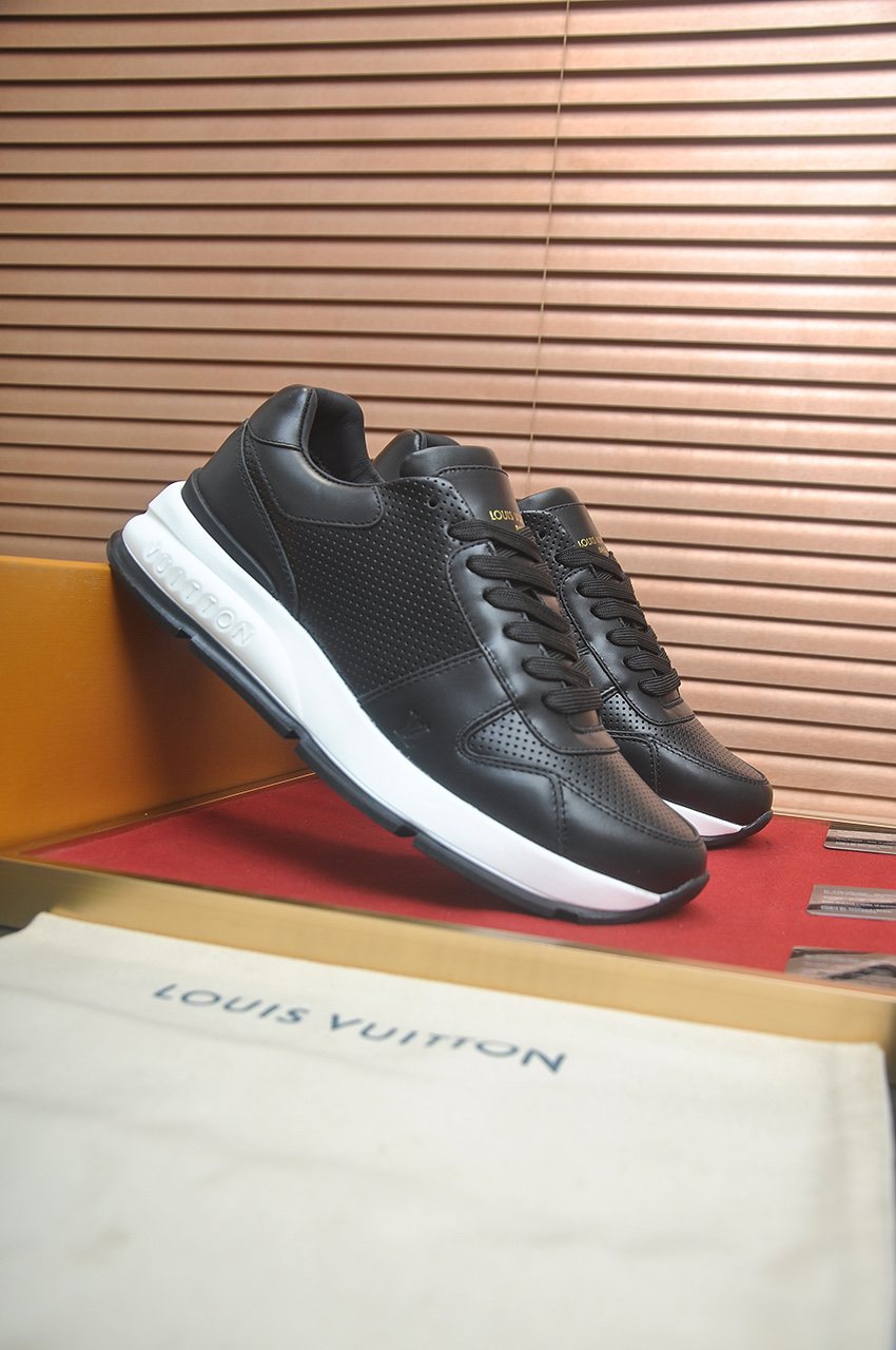 Louis Vuitton Black and White Low-Top Sneakers - Perforated Toe Detail