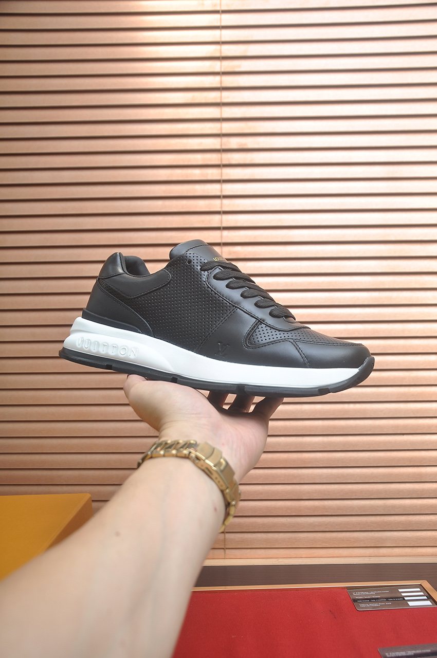 Louis Vuitton Black and White Low-Top Sneakers - Perforated Toe Detail