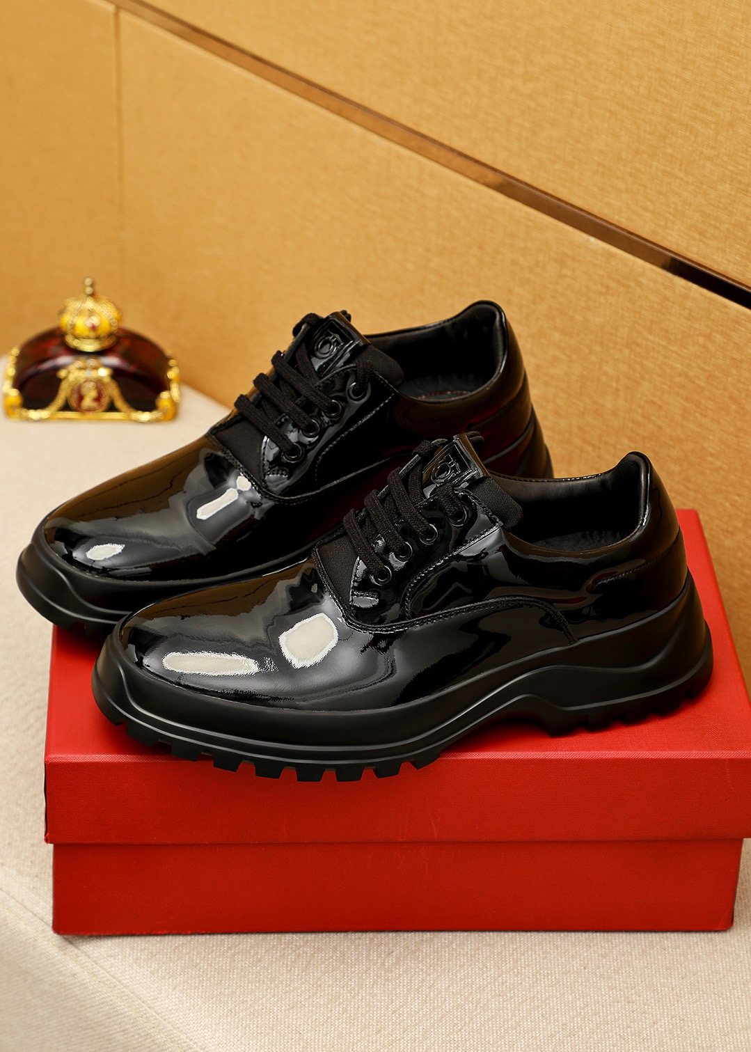 Ferragamo Black Patent Leather Lace-Up Shoes