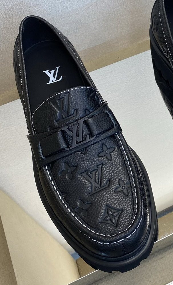 Louis Vuitton Men's Black Monogram Lug Sole Loafers - Chunky Black Lug Outsole