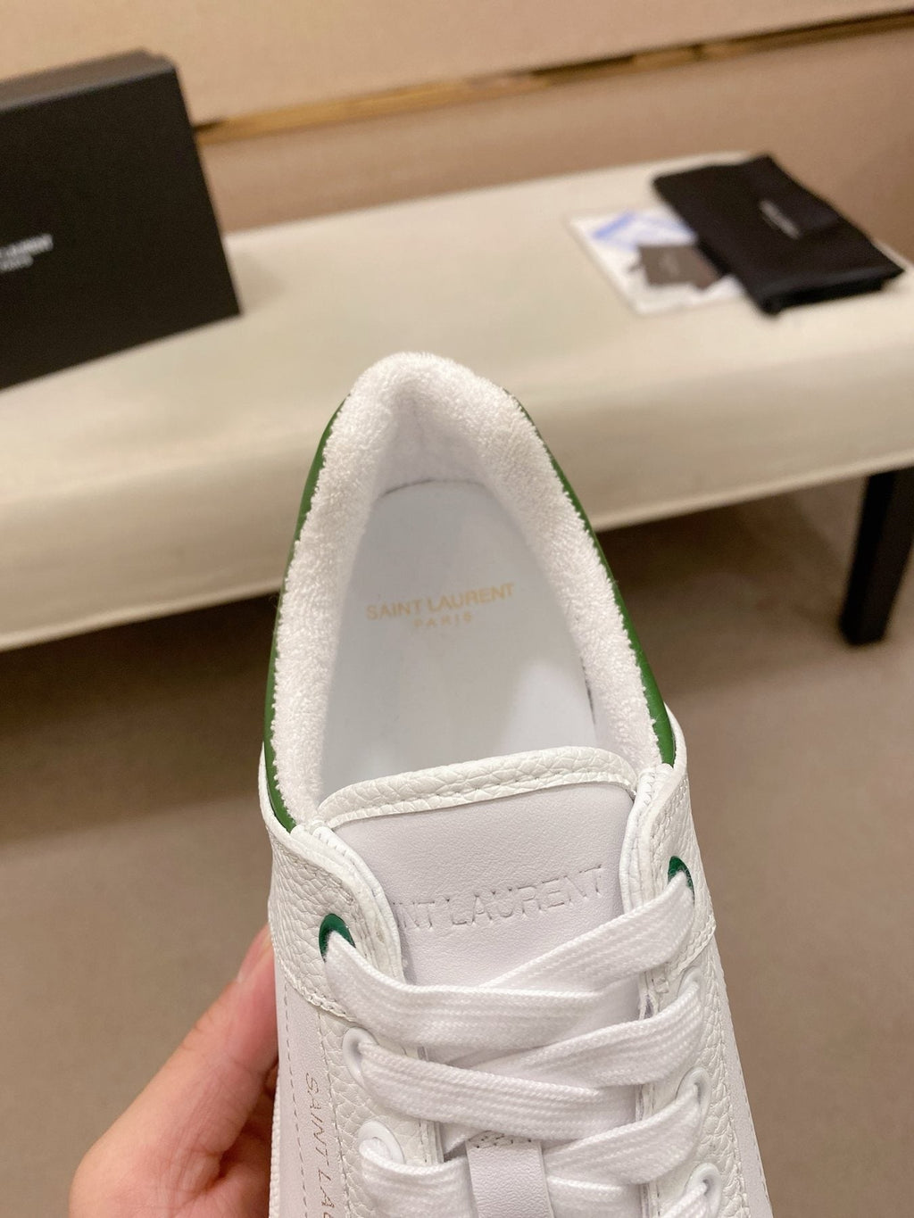 Saint Laurent White and Green Low-Top Sneakers