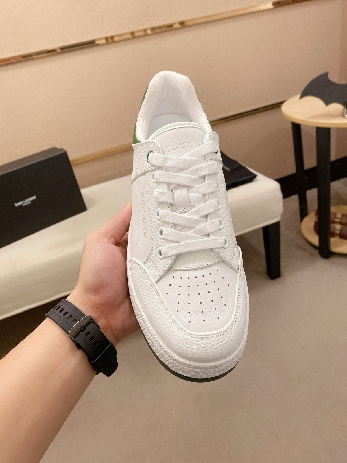 Saint Laurent White and Green Low-Top Sneakers