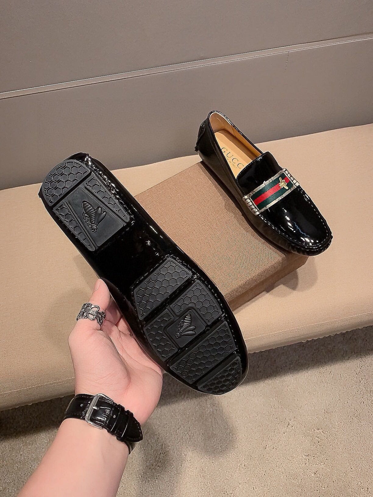 Gucci Black Stripe Loafers