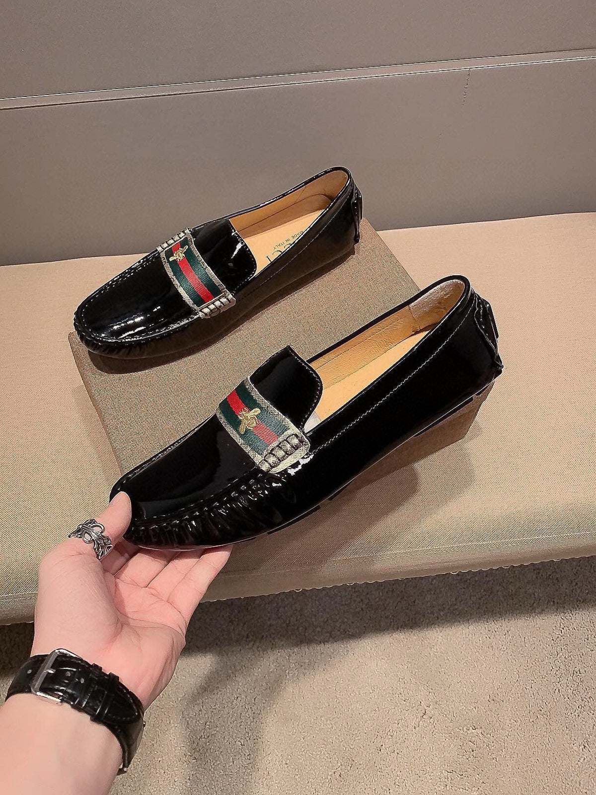 Gucci Black Stripe Loafers