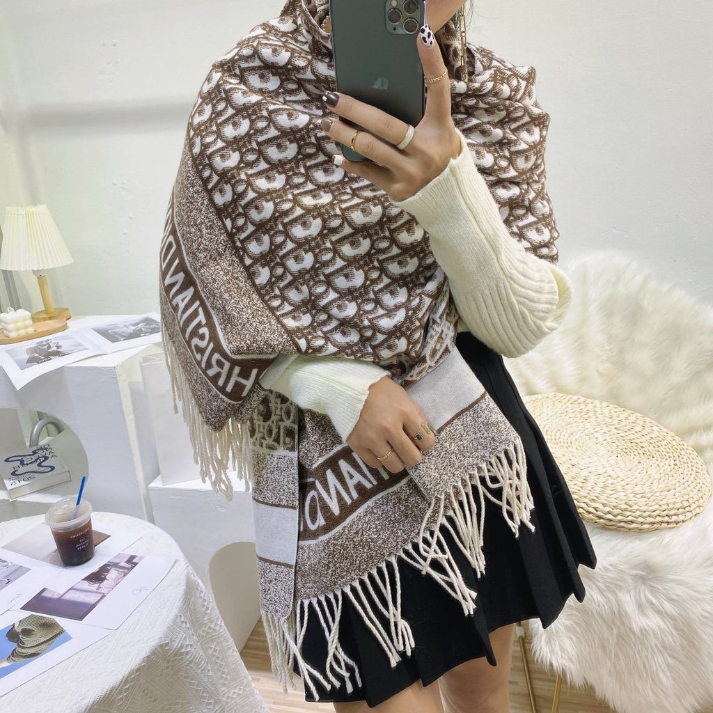 Dior Brown & Ivory Fringed Scarf