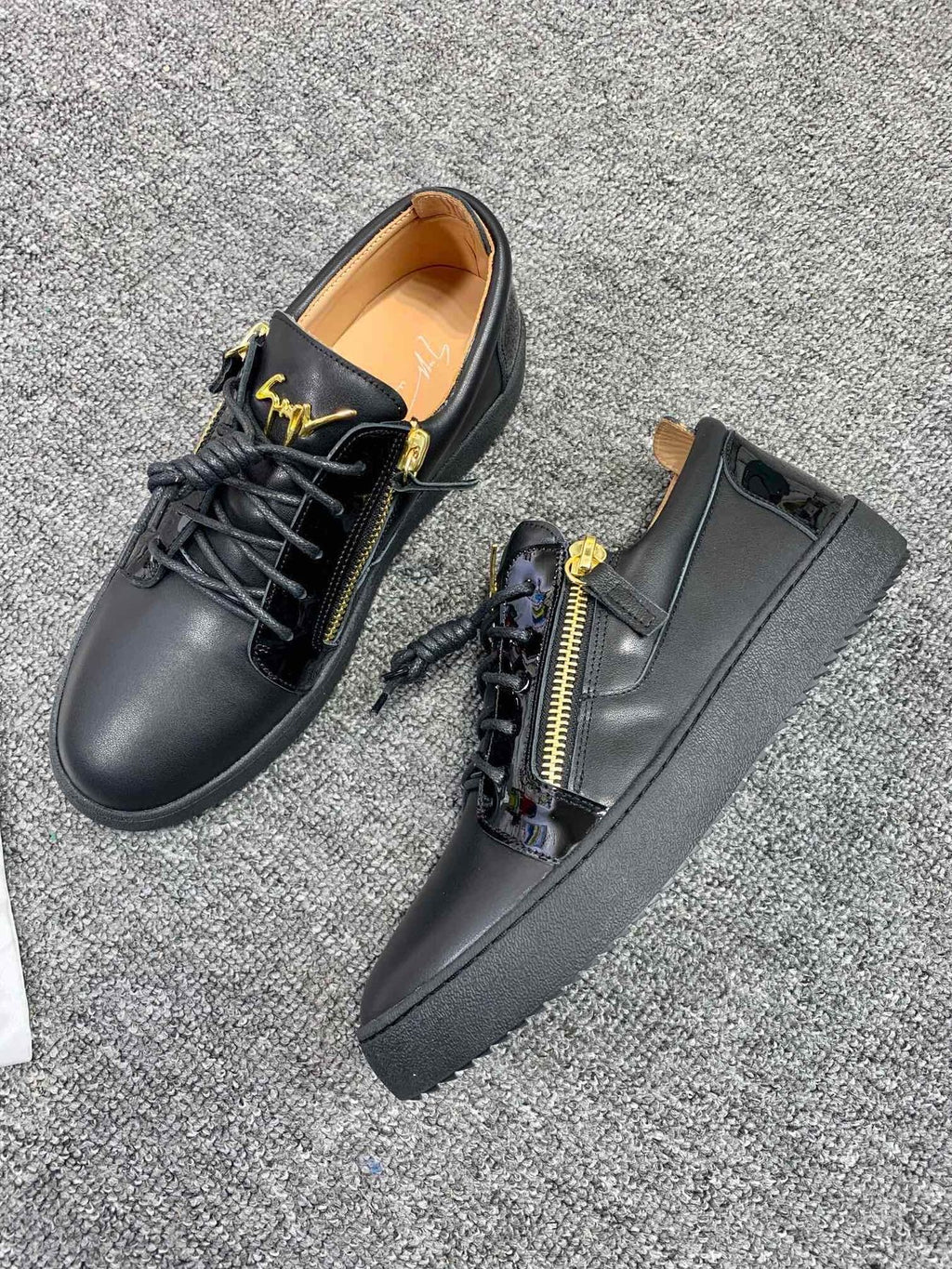 Giuseppe Zanotti Black Gold-Zip Low-Top Sneakers
