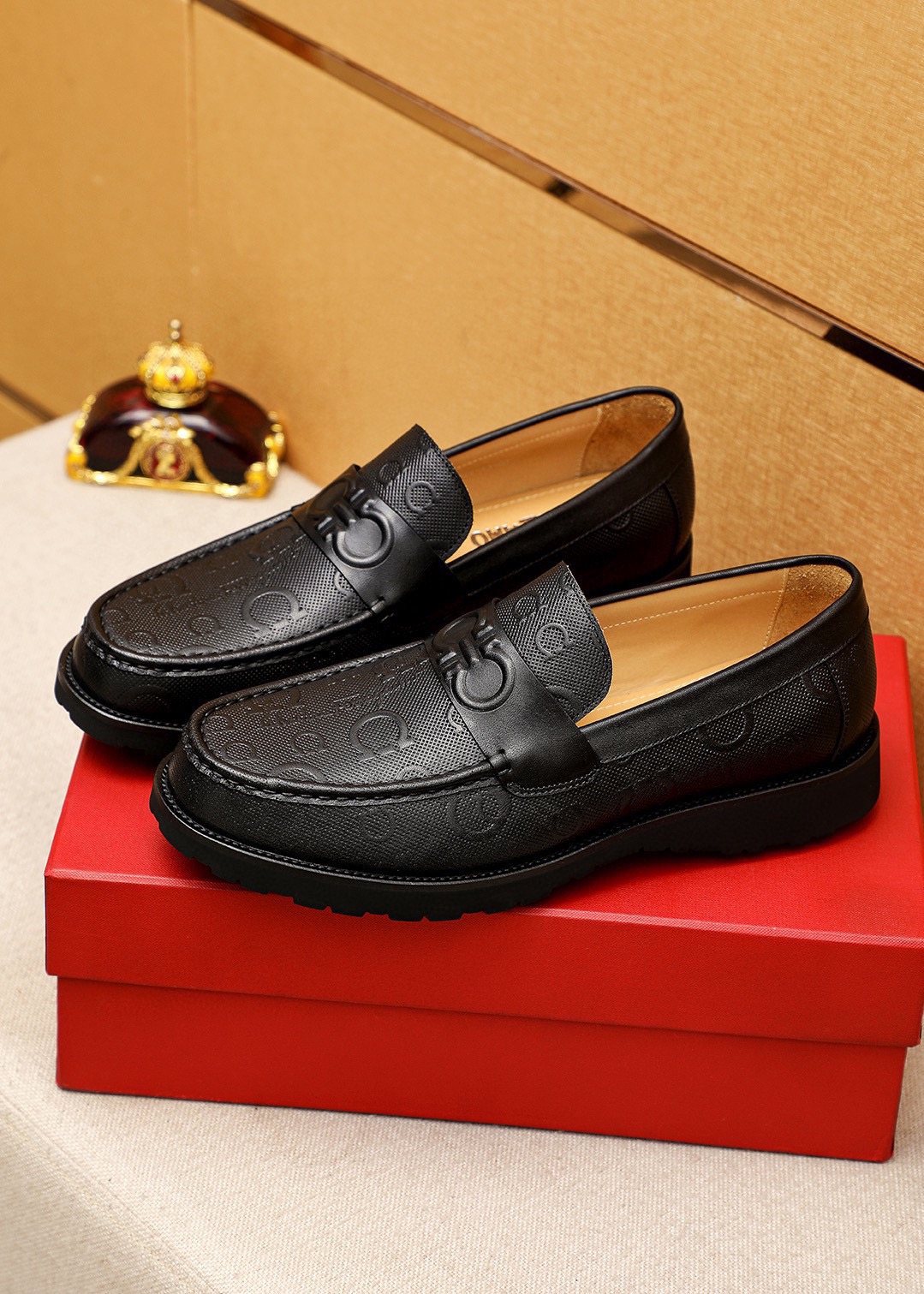 Ferragamo Black Embossed Slip-On Shoes