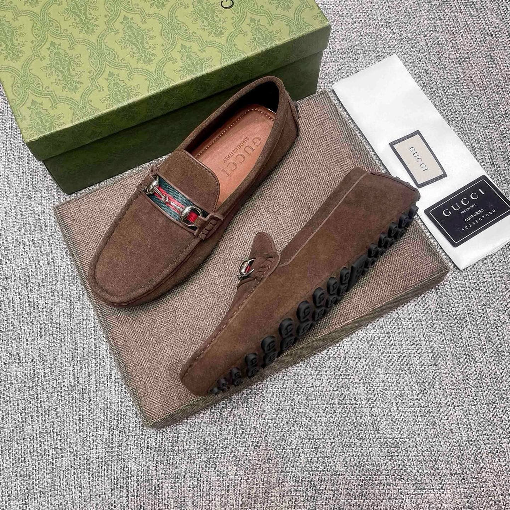 Gucci Brown Web Stripe Loafers