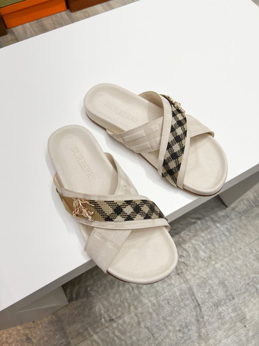 Burberry Men's Check Cross-Strap Slide Sandals