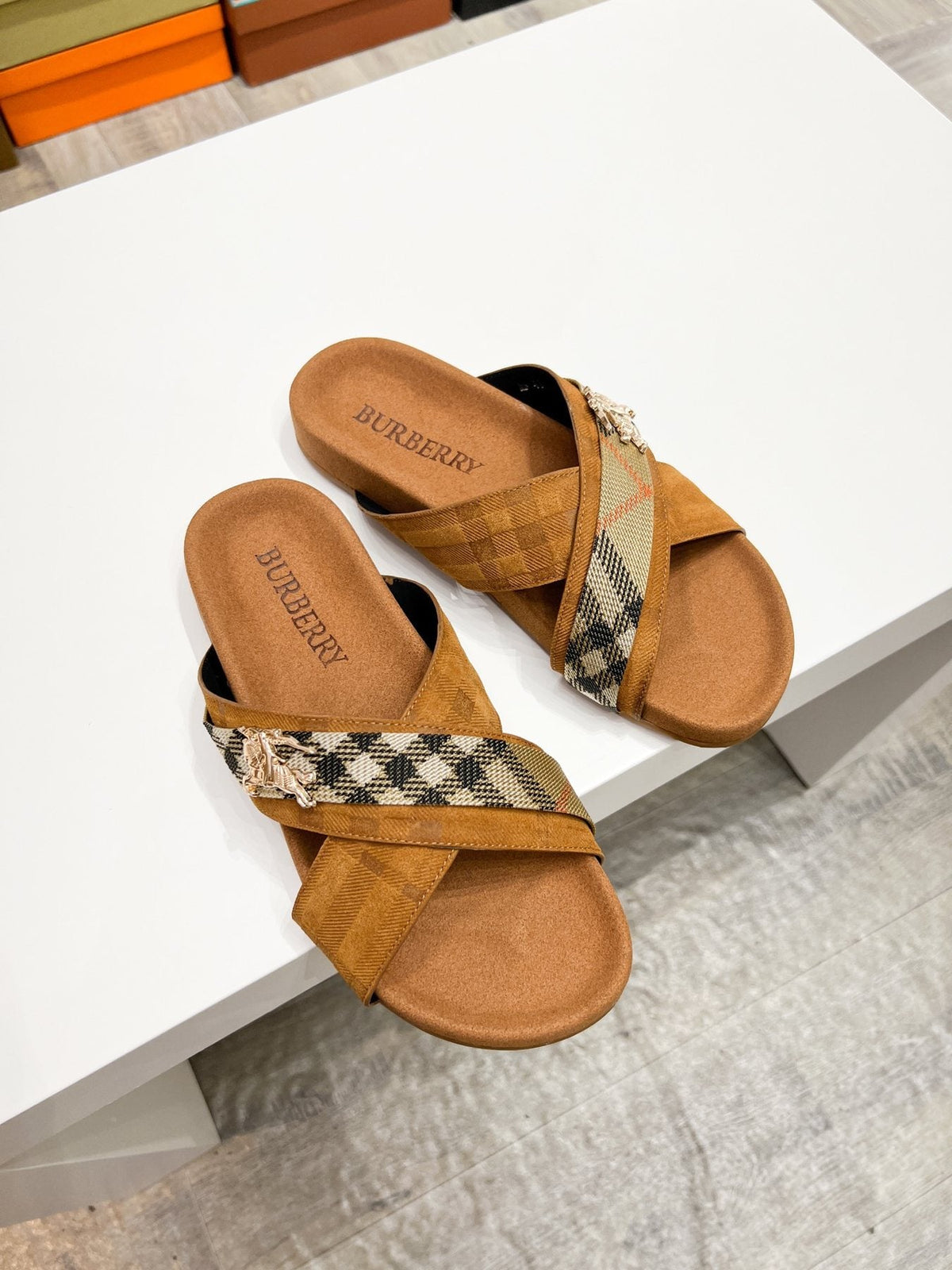 Burberry Men's Check Cross-Strap Slide Sandals