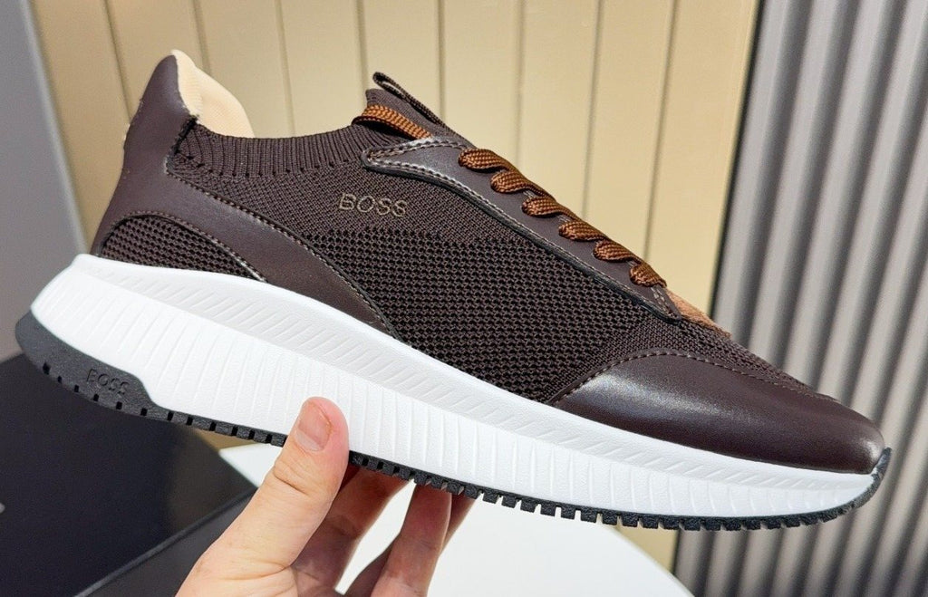 BOSS Knit Lace-Up Sneakers - Side Wordmark Detail