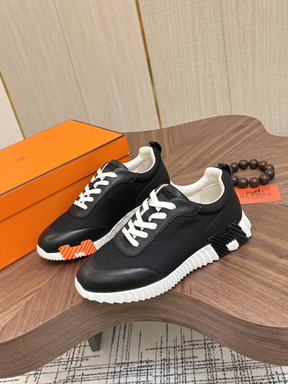Hermes Black Ribbed Sole Sneakers