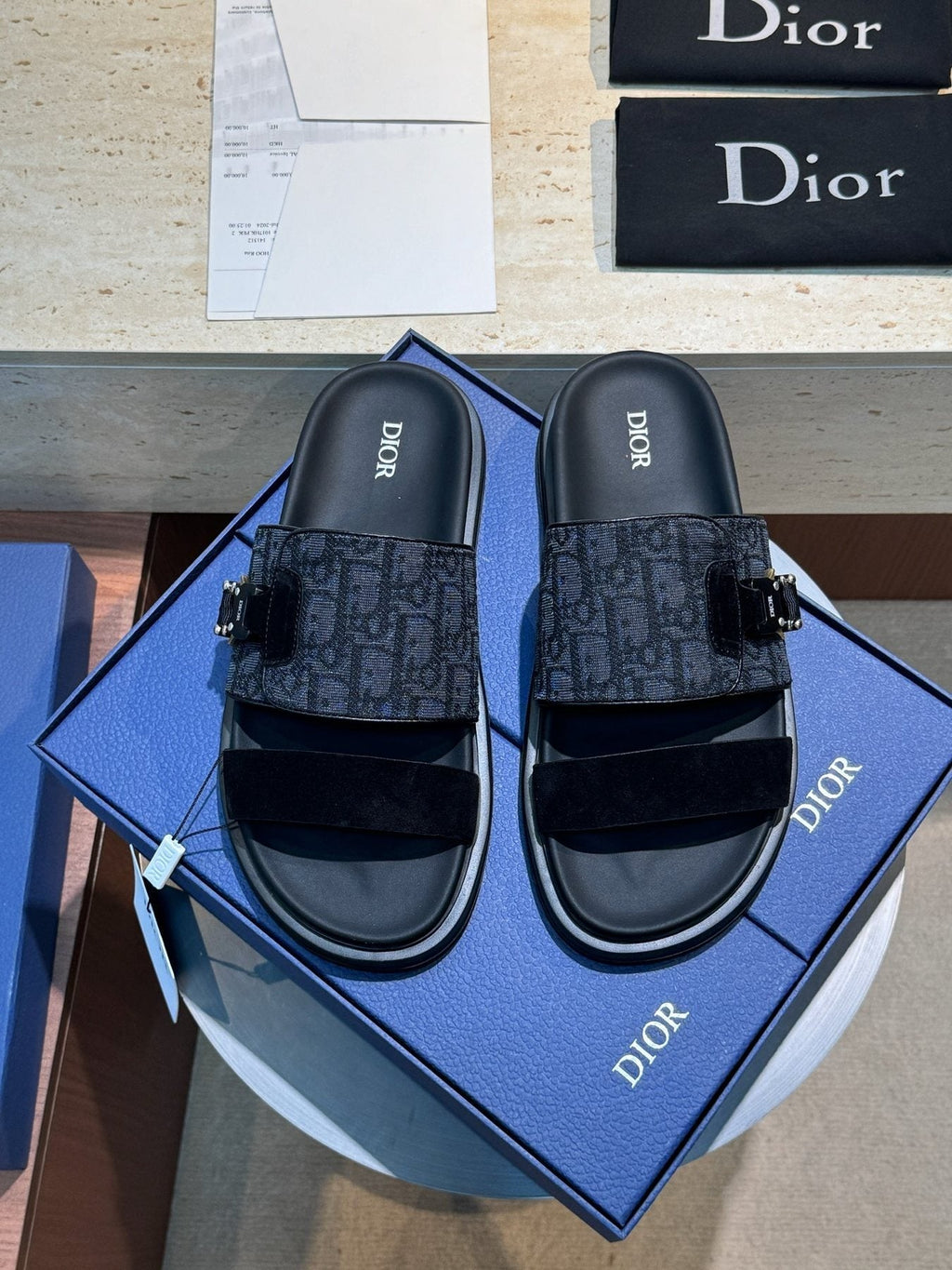 Dior Men's Aqua Monogram Slide Sandals