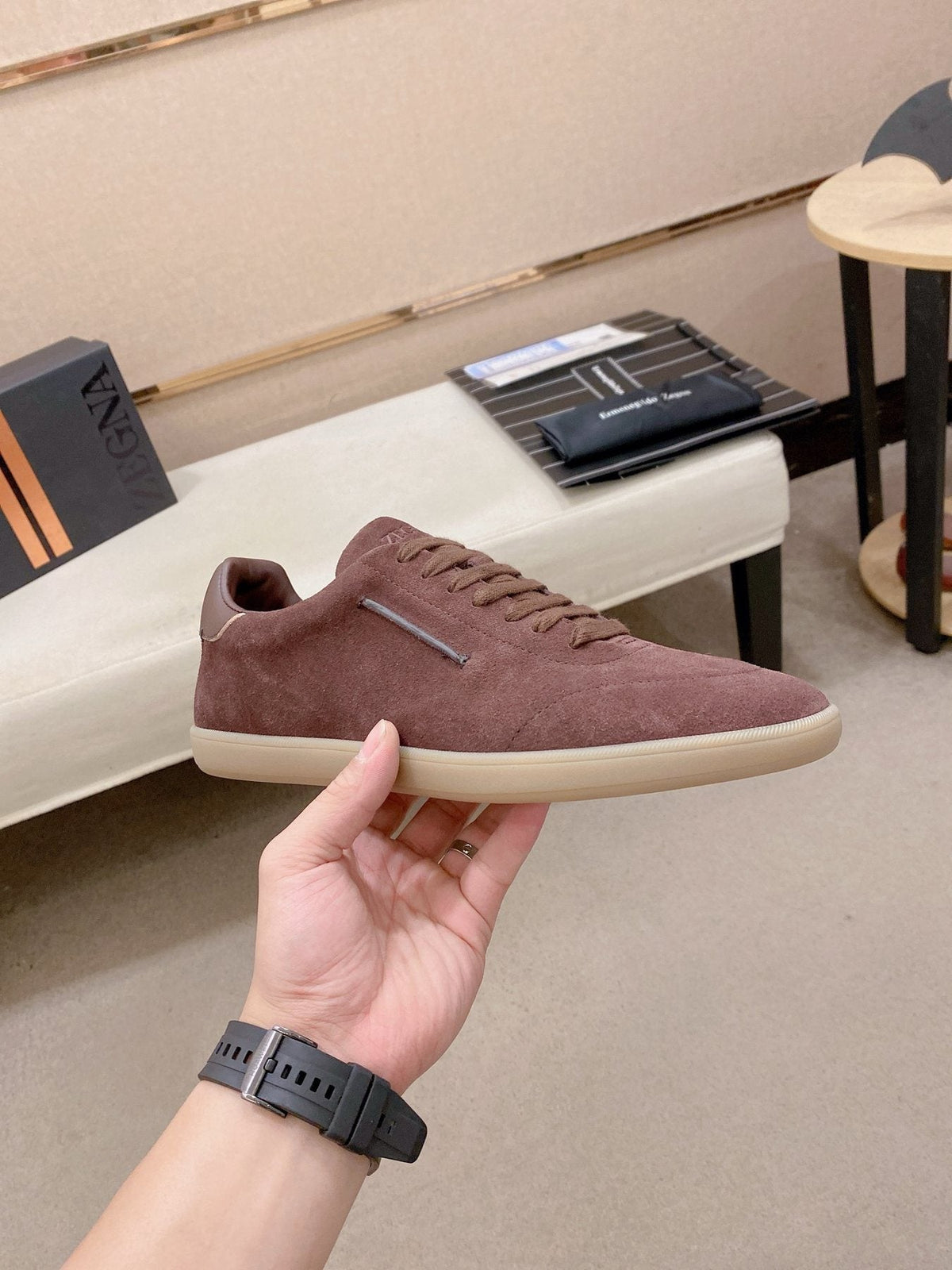 Zegna Men's Suede Low-Top Sneakers - Rounded Toe