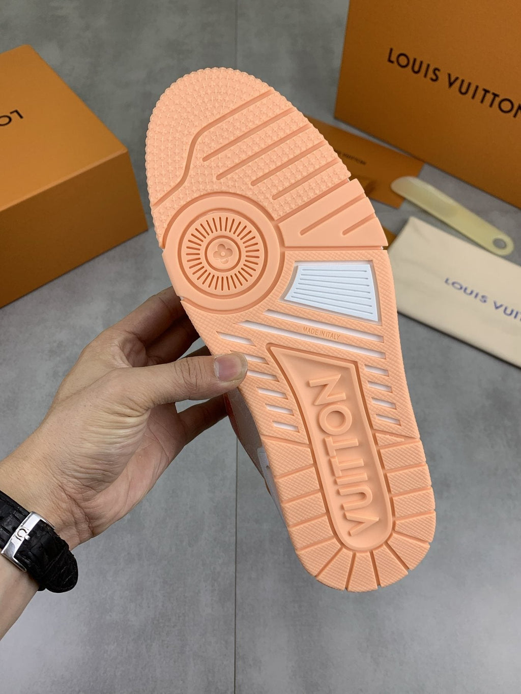Louis Vuitton Peach Pink Monogram Low-Top Sneakers - Peach Pink and White