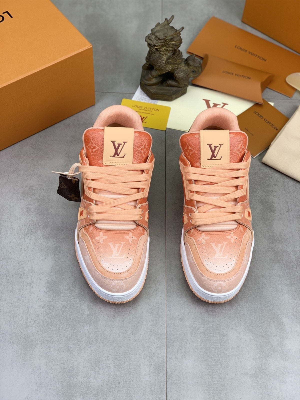 Louis Vuitton Peach Pink Monogram Low-Top Sneakers - Peach Pink and White