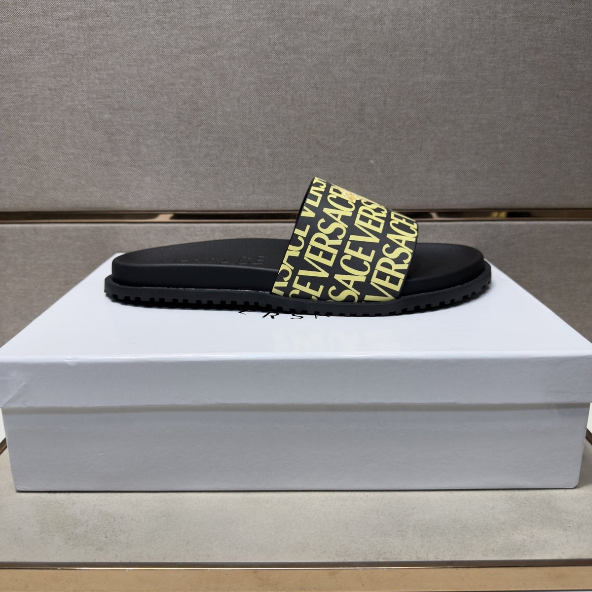 Versace Logo Print Slide Sandals