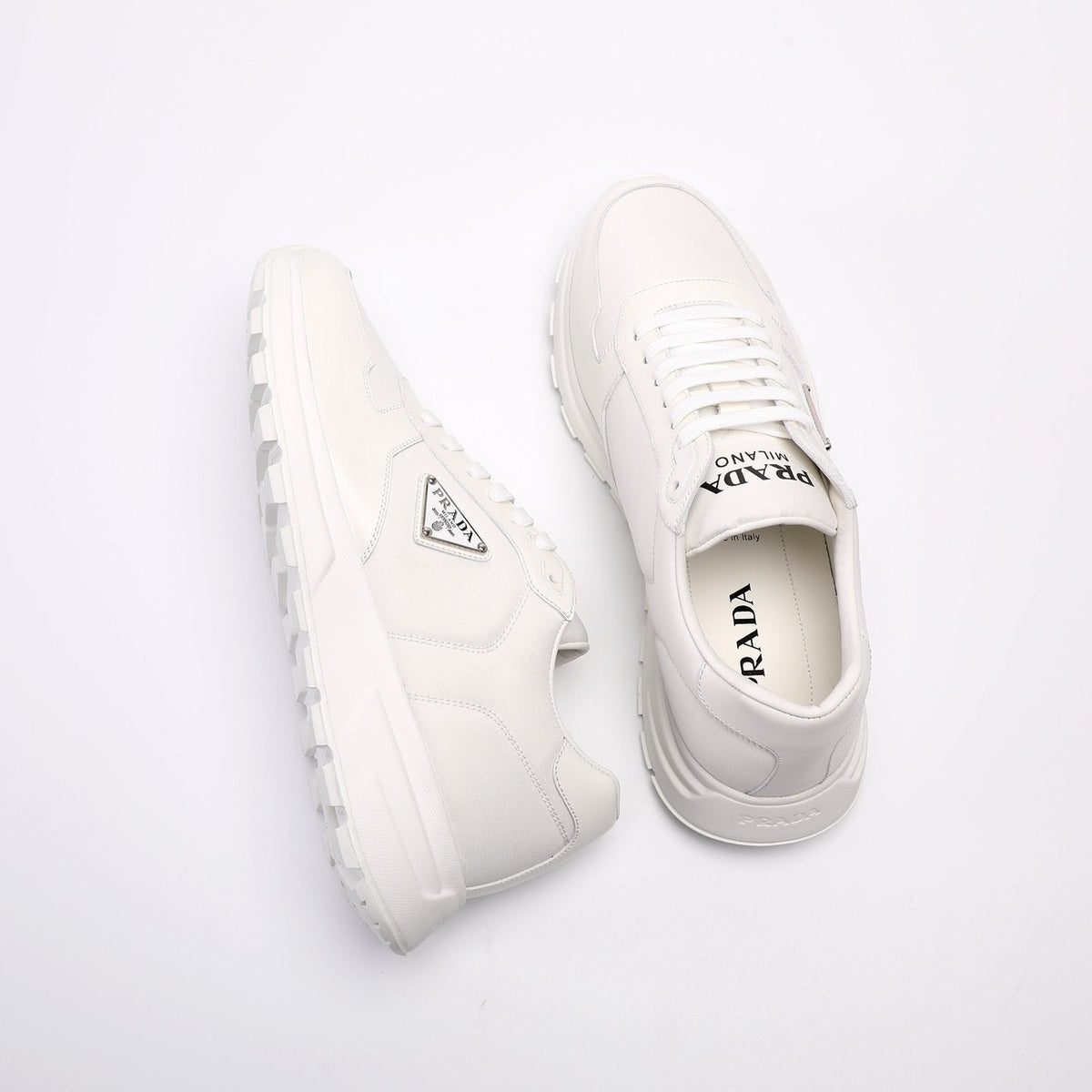 Prada Men's Triangle Plaque Low-Top Sneakers - Lugged Outsole