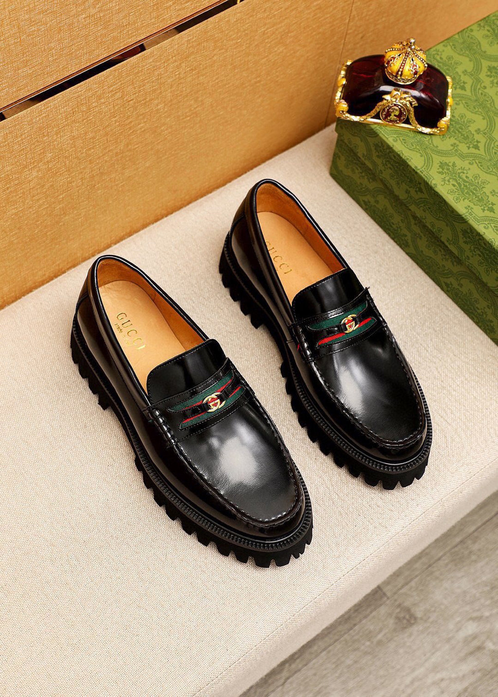 Gucci Striped Vamp Lug Sole Loafers