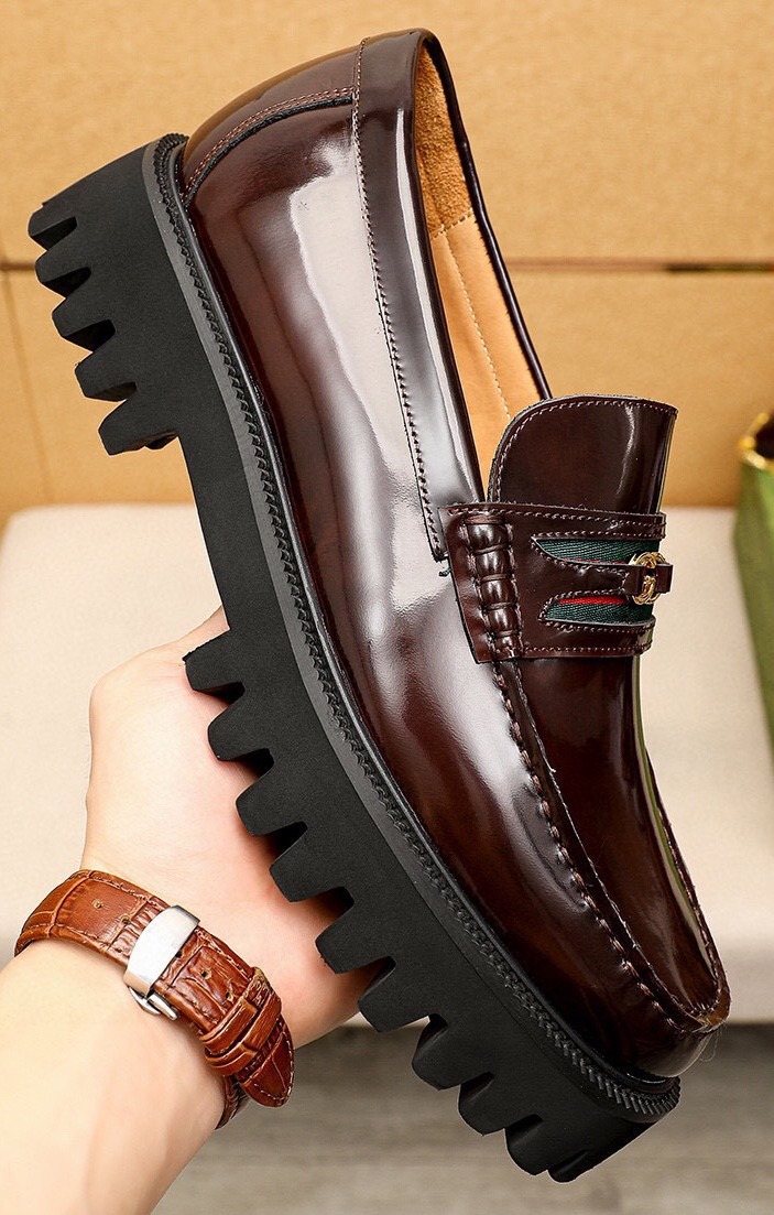 Gucci Striped Vamp Lug Sole Loafers