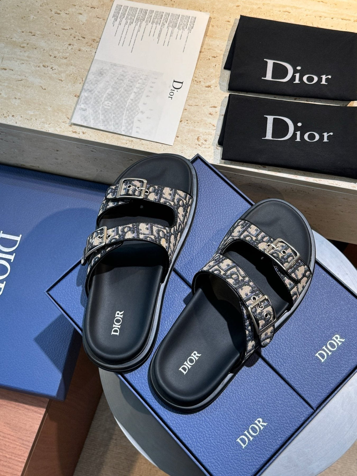 Dior Men's Aqua Buckle Slide Sandals
