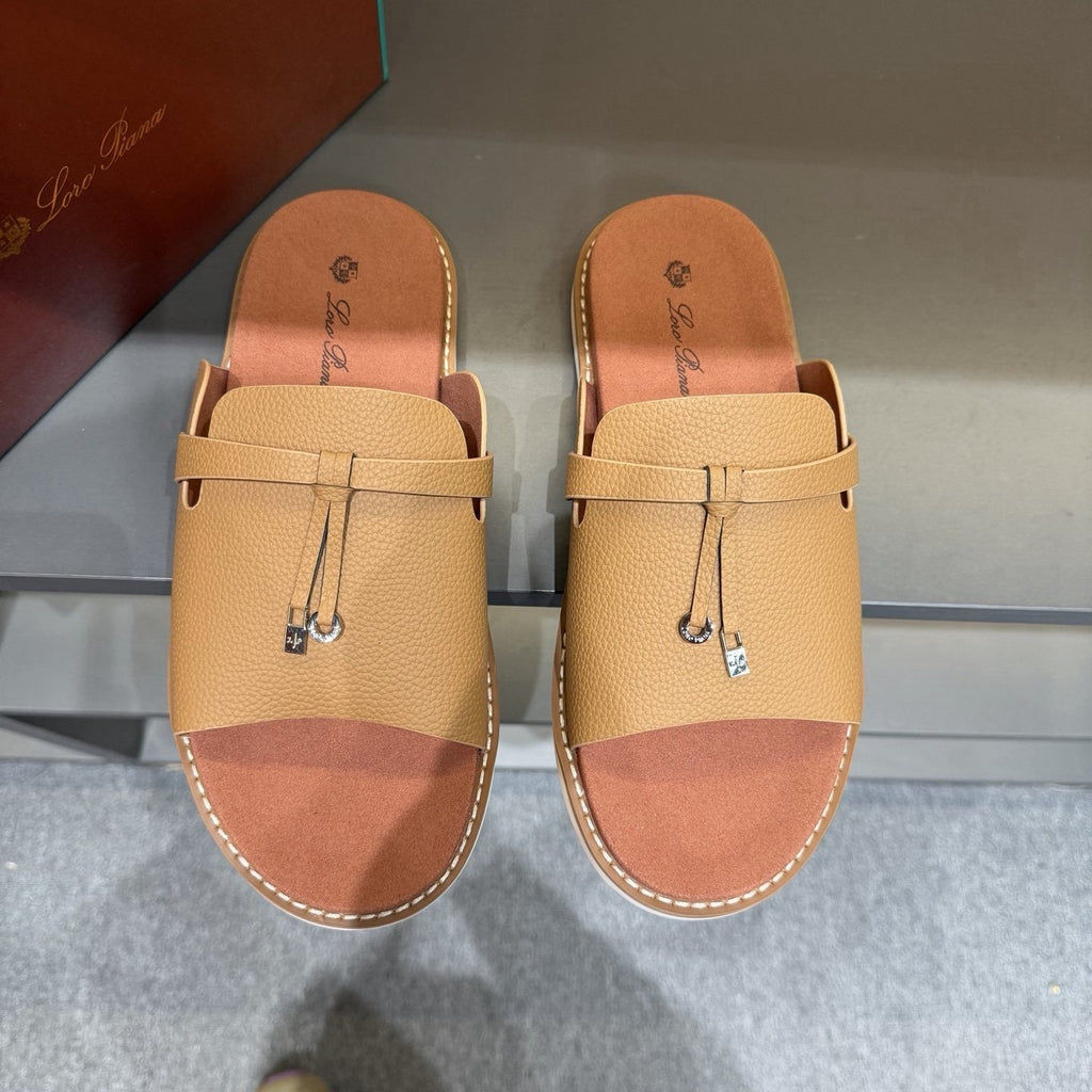 Loro Piana Men's Leather Slide Sandals - Leather Upper And Lining
