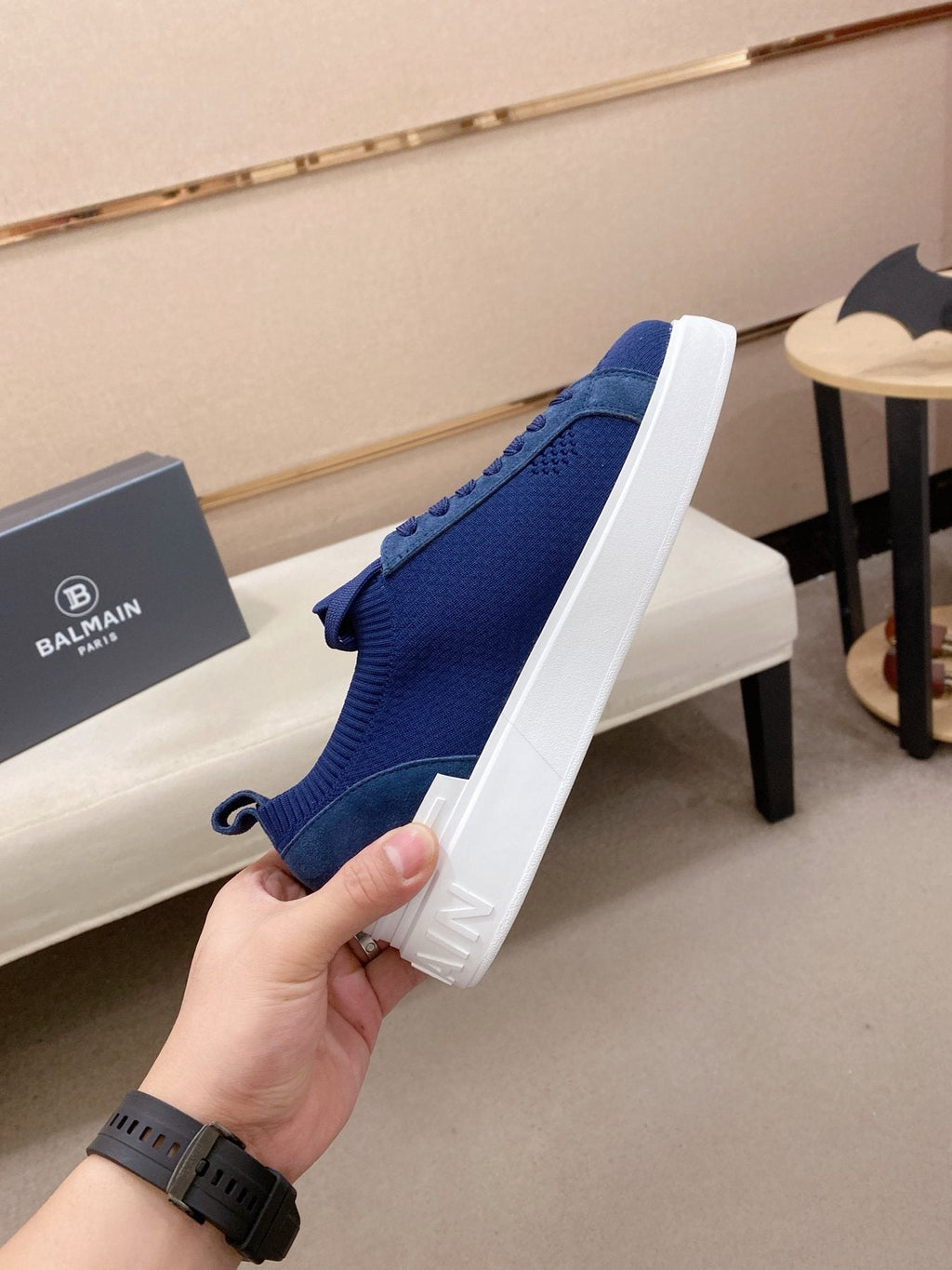 Balmain Men's Knit Low-Top Sneakers - White Sole