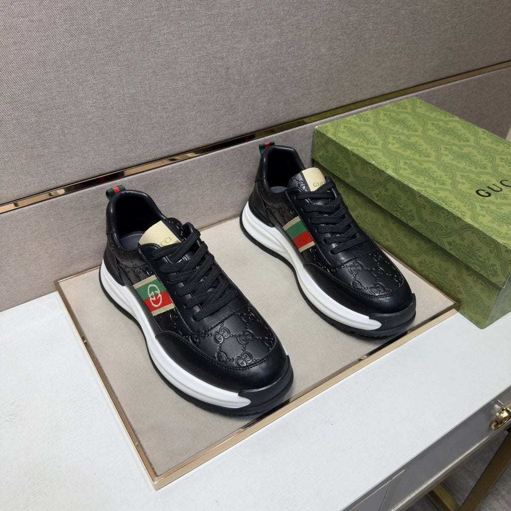 Gucci Men's Stripe Low-Top Sneakers - Layered Upper With Gold-Tone Side Emblem
