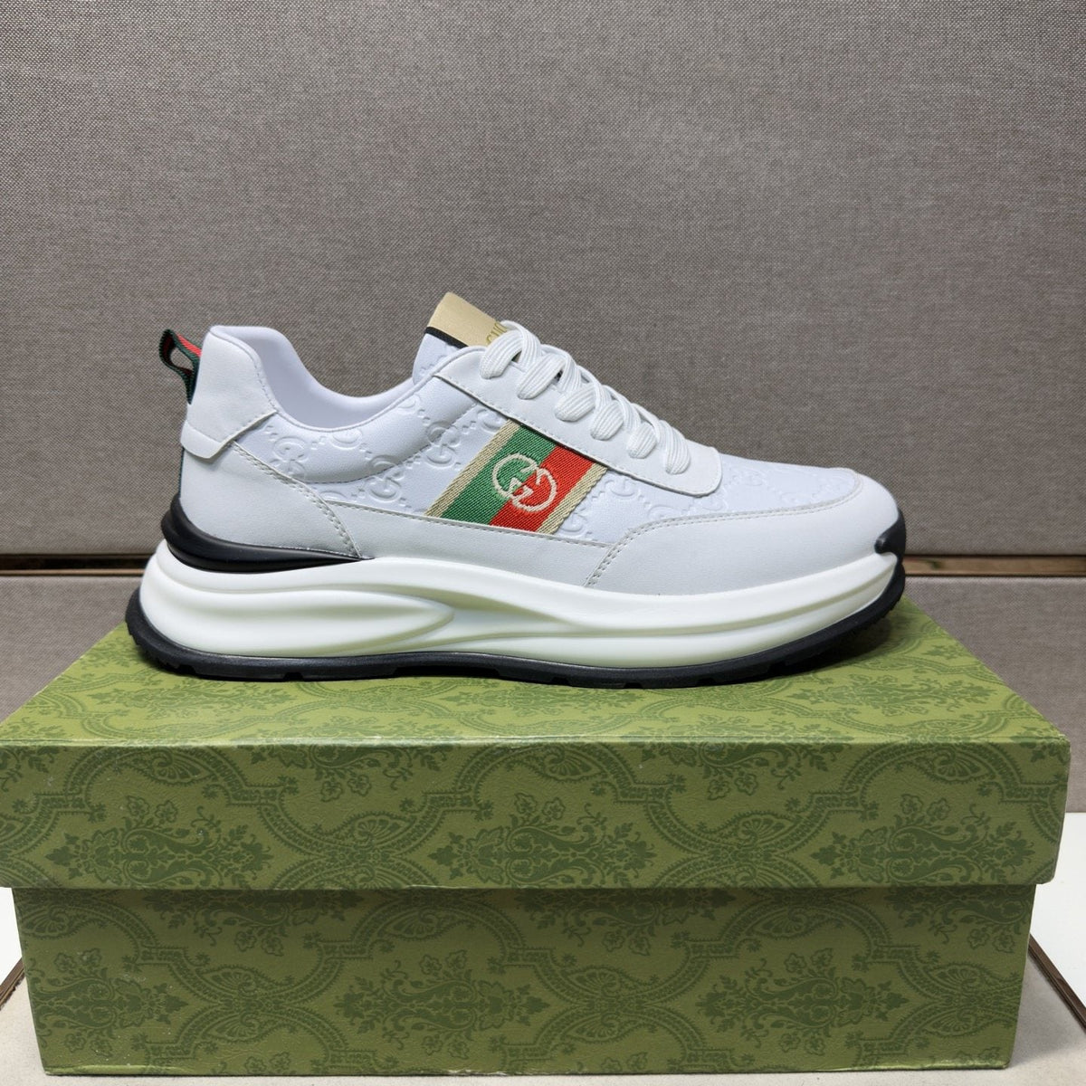 Gucci Men's Stripe Low-Top Sneakers - Layered Upper With Gold-Tone Side Emblem