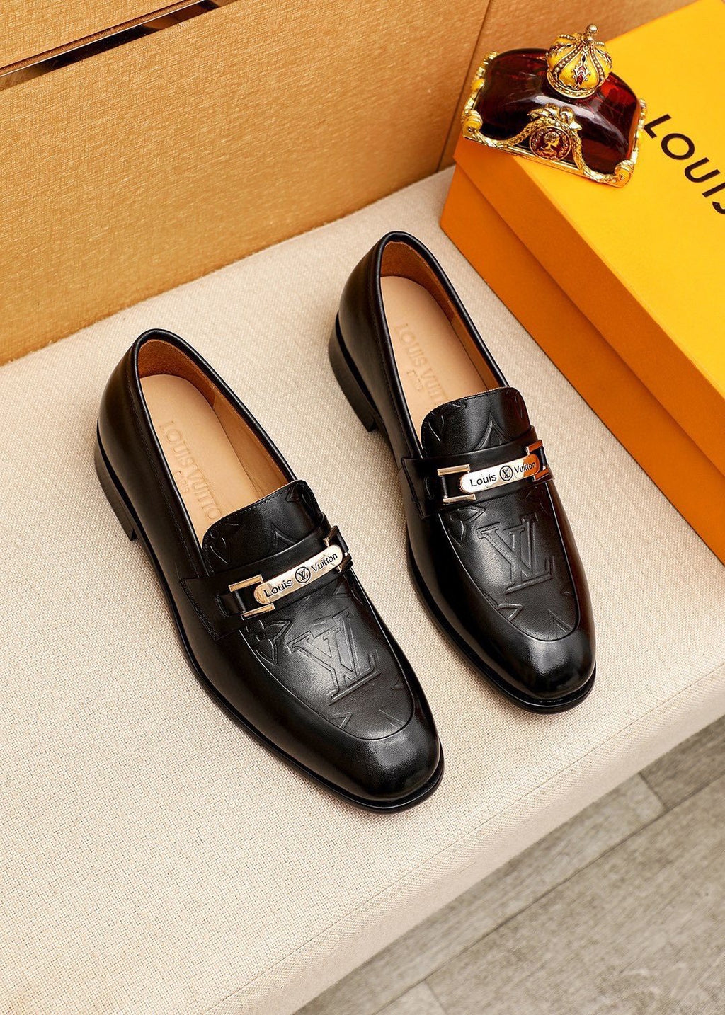 Louis Vuitton Embossed Metal-Bar Loafers