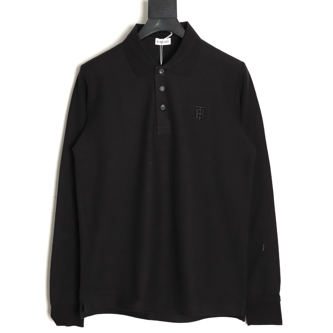 Burberry TB Embroidered Long-Sleeve Polo Shirt - Black