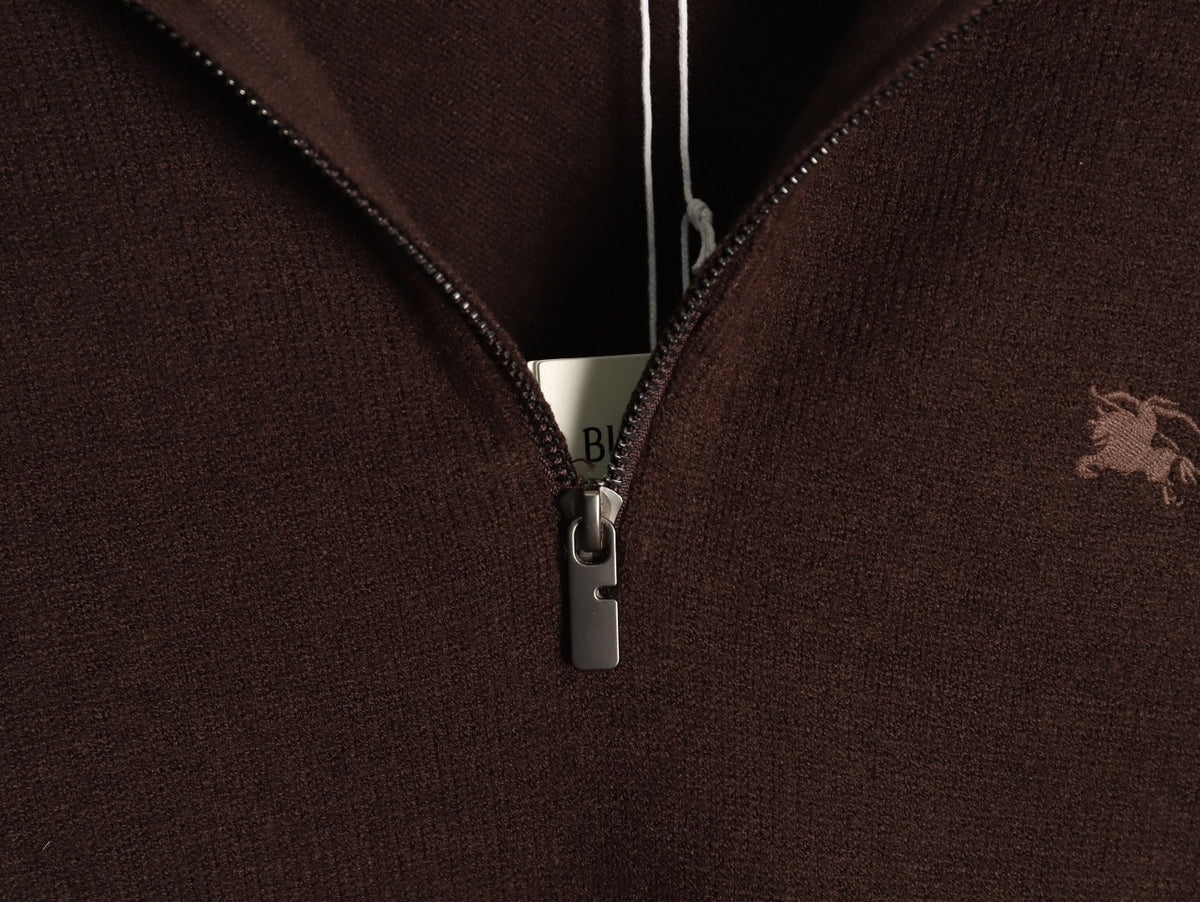 Burberry Equestrian Emblem Half-Zip Knit Sweater - Dark Brown
